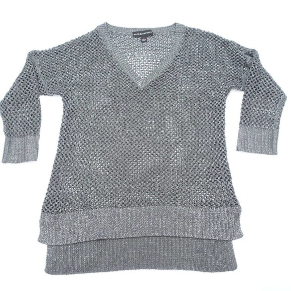 Rock & Republic Sweater Women's Small Gray Caning Knit Acrylic Stretch V-Neck - Picture 1 of 9